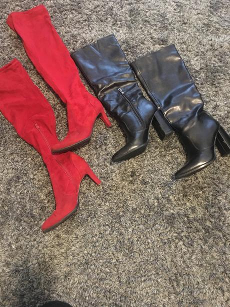 Červené nad kolena elasticke čižmy 37, 37