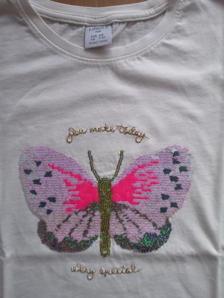 Tričko s motýľom z premenlivých flitrov, lindex,128