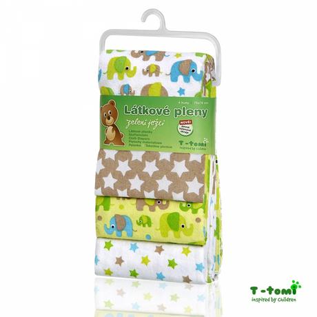 Bavlnené plienky s flanelovou úpravou zelené slony, t-tomi