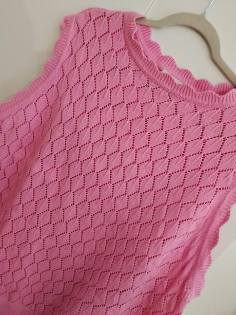 Bonprix pletená vesta ružová - ažúrový vzor, bonprix,52