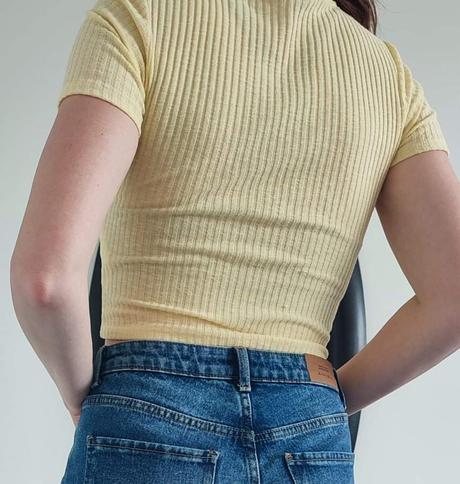 Svetložltý rebrovaný crop top fishbone sister, fishbone,m