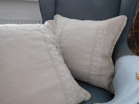 Vankúše z ľanového plátna , obrus starodávny, 