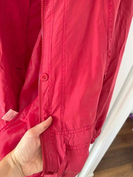 Hodvábna bunda parka vintage, malinovo červená,,