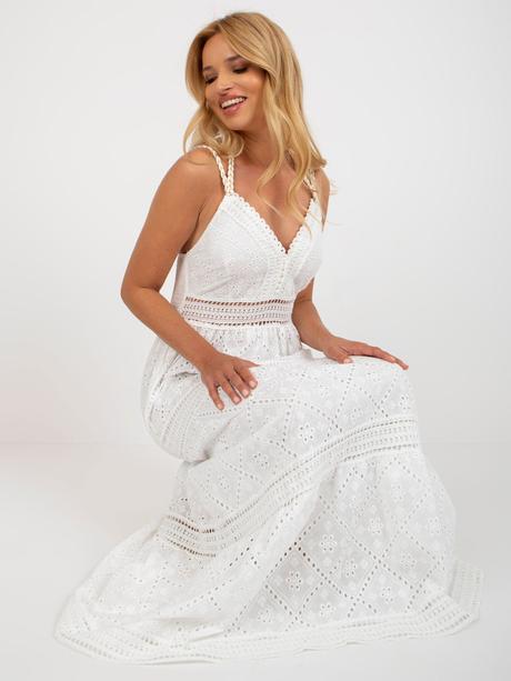 Ecru ažúrové boho šaty na ramienka,