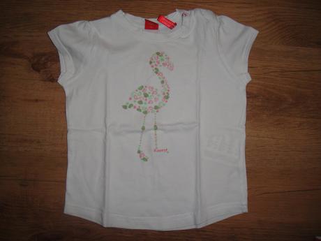 Tričko biele- motív bociana zeleno ružový, esprit,74