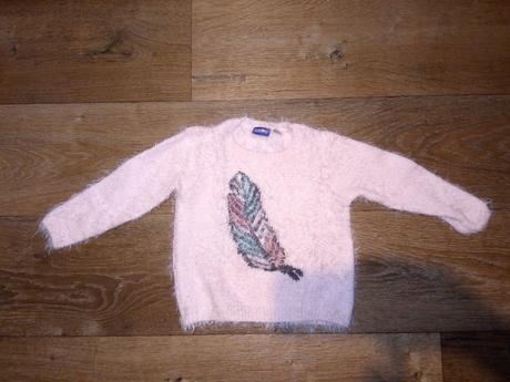 Ružový chlpatý pulover s pierkom 86/92 top stav, lupilu,92