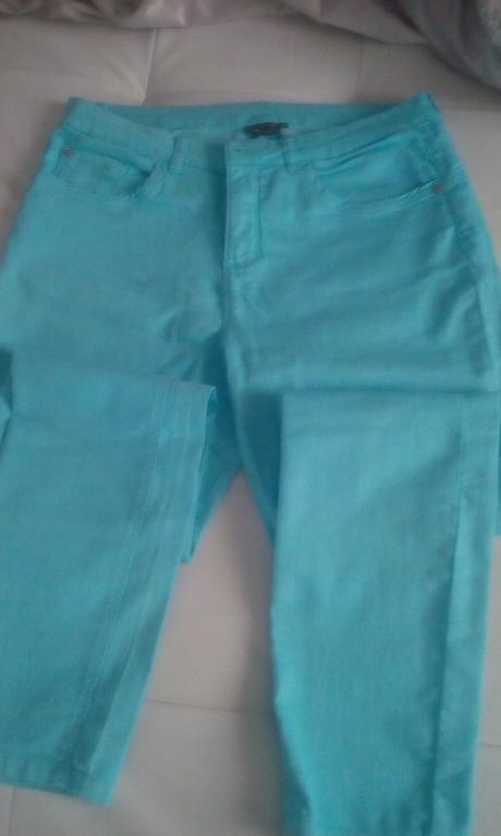 Tyrkysové elastické nohavice, 44