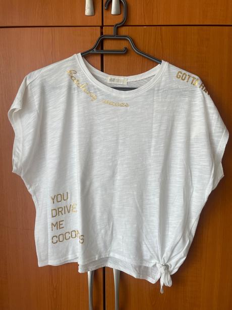 Biele tričko s podtlačou, h&m,158