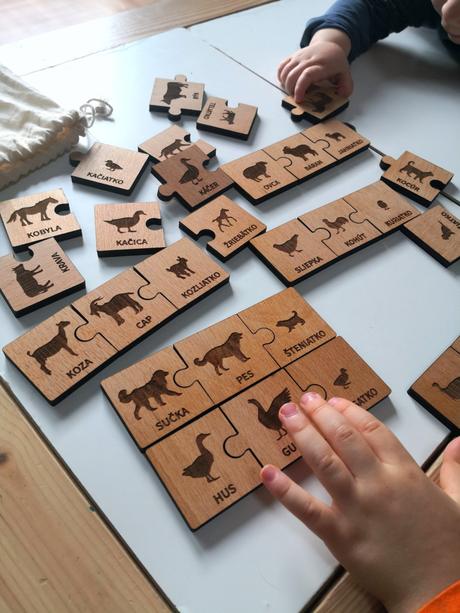 Drevené puzzle zvieracie rodinky, 