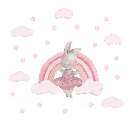 Nálepka na stenu - zajačik s dúhou svietiaci v tme, 