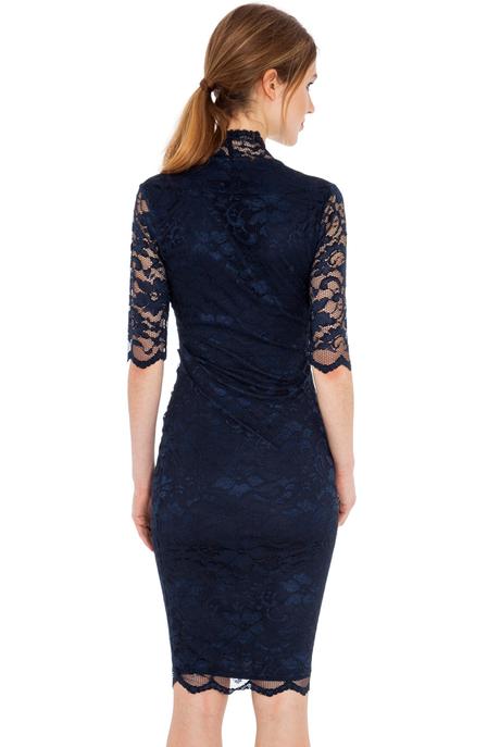 Tmavomodre cipkovane saty, s