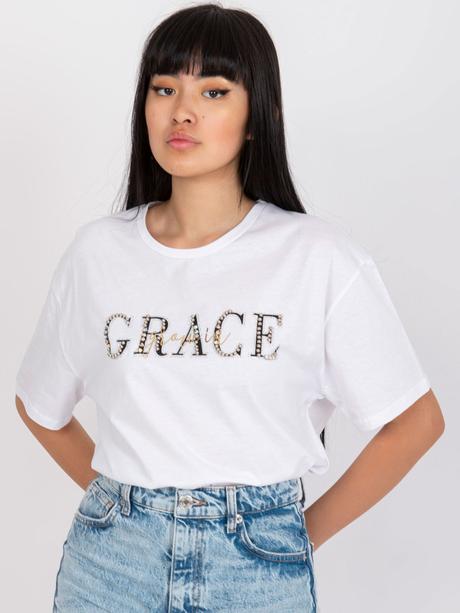 Biele bavlnené tričko s ozdobným nápisom, l / m / s