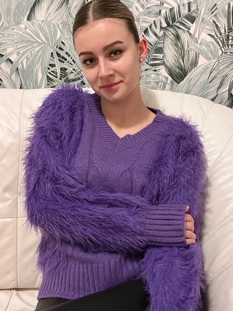 Dámsky huňatý sveter fialový l/xl, l / xl