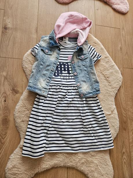 Mikinové šaty s riflovou vestou, h&m,116