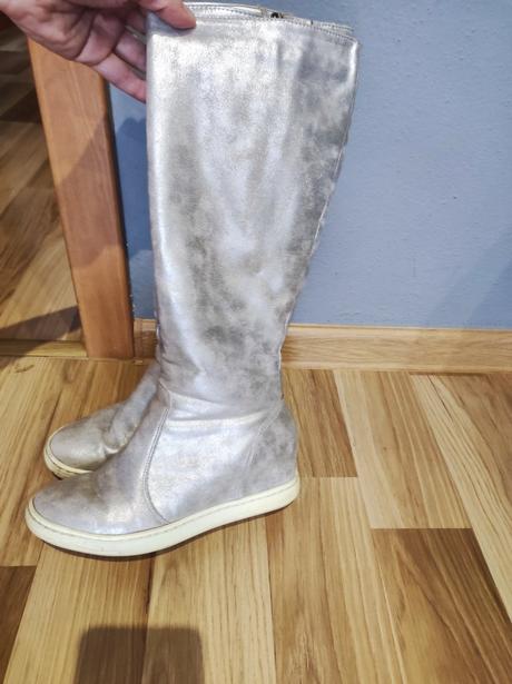 Strieborné čižmy pravá koža, 37