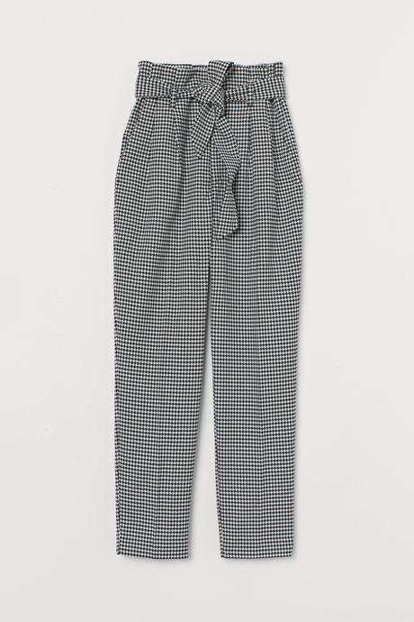 Pepitove paper bag nohavice, h&m,36