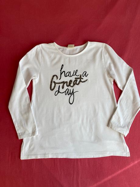 Bavlnené tričko s nápisom z kamienkov, zara,140