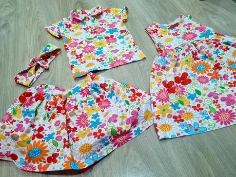 Sukna, tricko, saty a celenka, 98