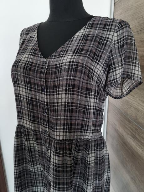 Kárované šaty s čipkovaným lemom, mango,l