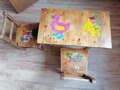 Detský set drevený stôl +2 stoličky, 