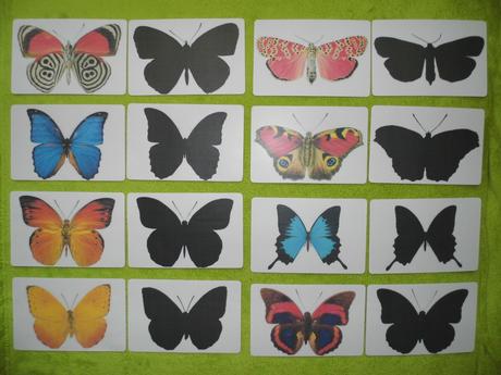 16 ks montessori kartičiek - tieňová hra s motýľmi,