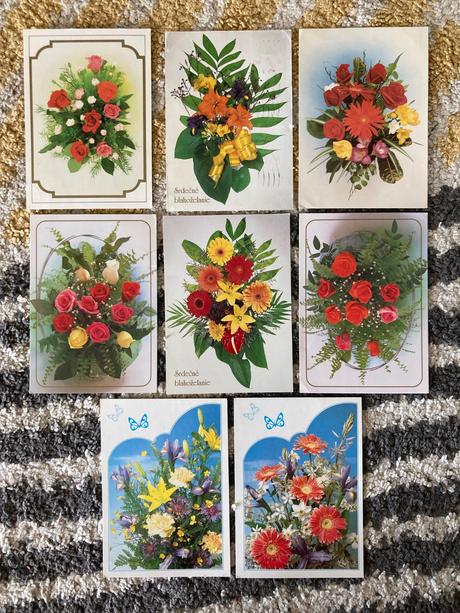Pohľadnice kytice 90te roky,