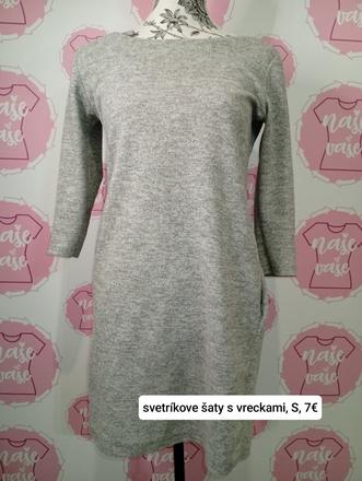 Svetríkove šaty s vreckami a mašľou, s