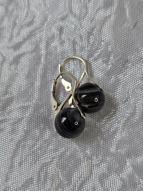 Strieborné náušnice ónyx, 