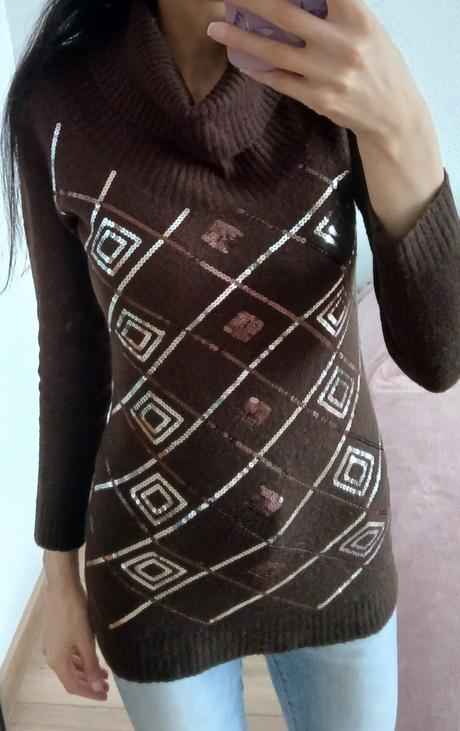 Hnedy sveter s flitrami, m