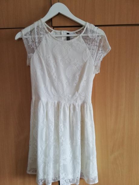 Šaty so španielskou čipkou vo farbe ivory 36/38, h&m,36