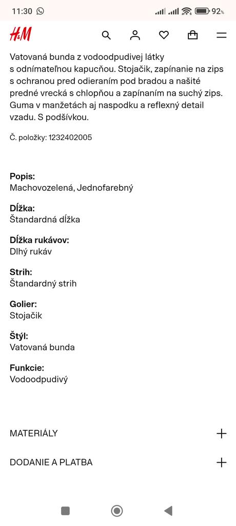 Vatovaná / páperová bunda 110/116, h&m,116