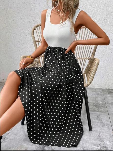 Šaty s bodkovanou sukňou, 38 / m