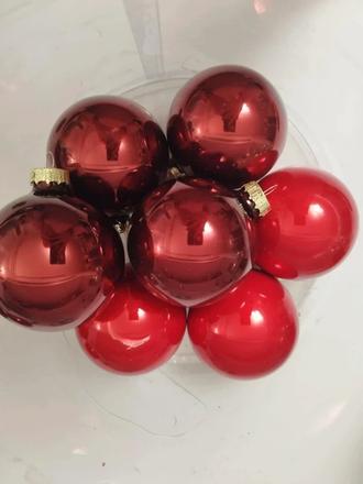 Vianočné gule bordová, červená preleť 7cm sklo, 