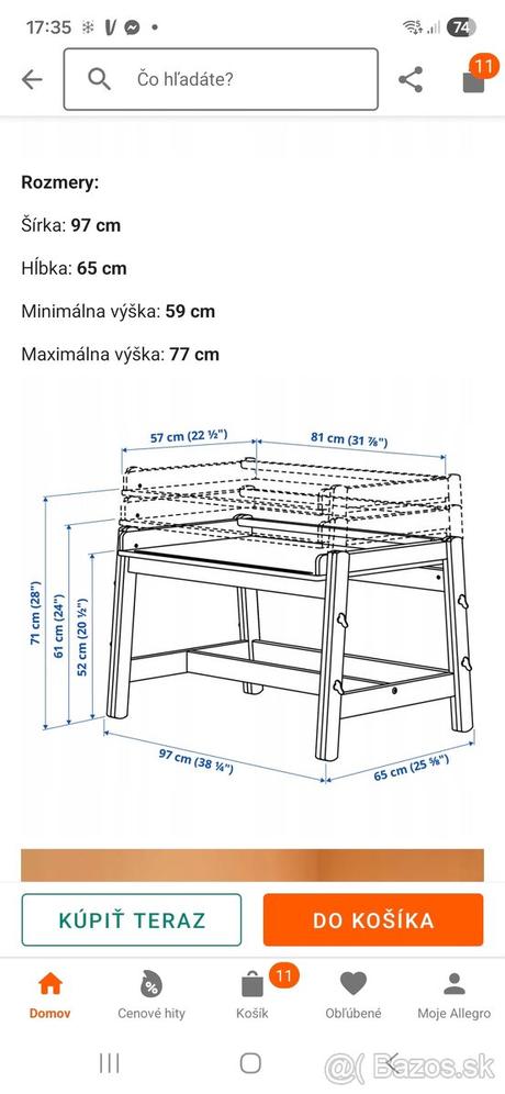 Detský rastúci stôl ikea flisat, 