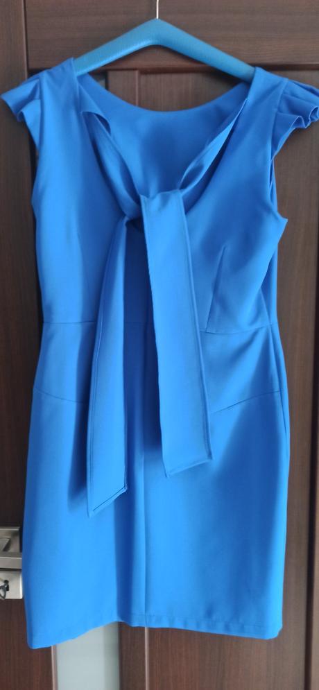 Sýto modré šaty s mašľou vzadu, 40