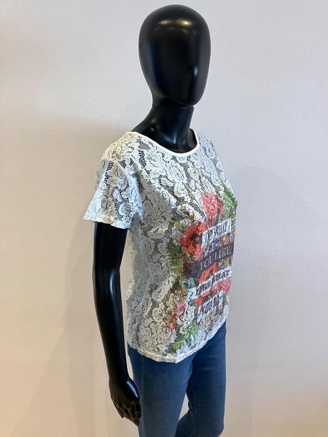 Dámske biele čipkované tričko s kvetmi (m), m