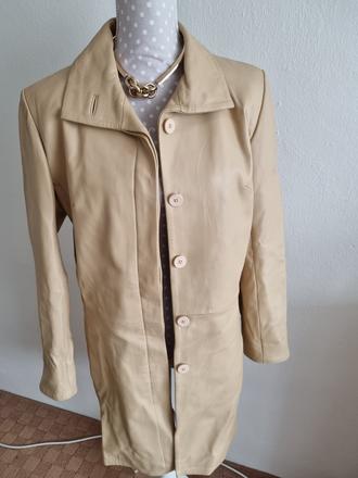 Krémový kožený kabát veľ. 40, 40