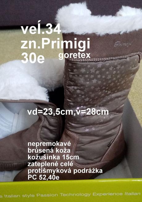 Dievčenské čižmy goretex veĺ.34, zn.primigi, primigi,34