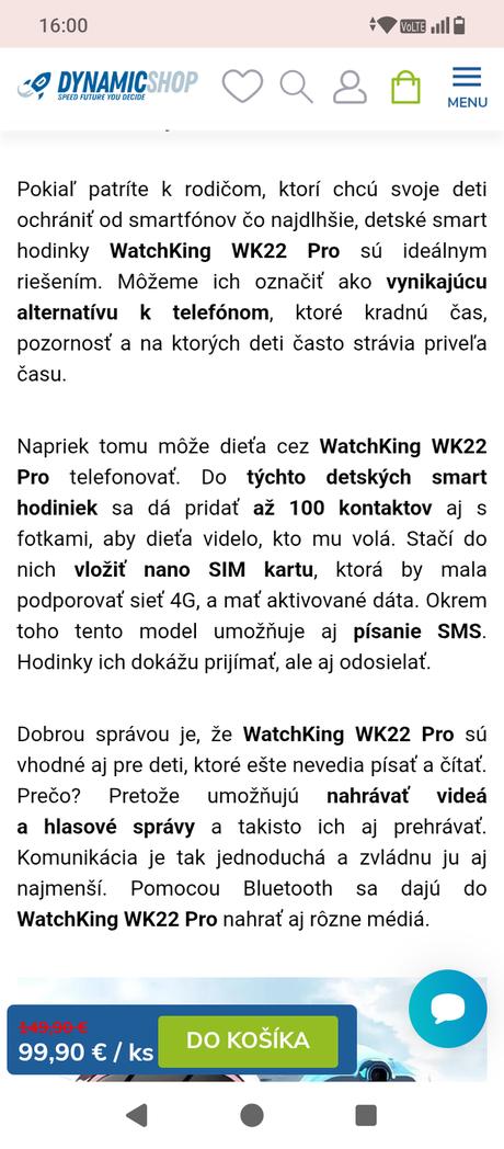 Detské smart hodinky watch king wk22,