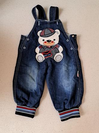 Modré nohavice na traky s medvedíkom, 86
