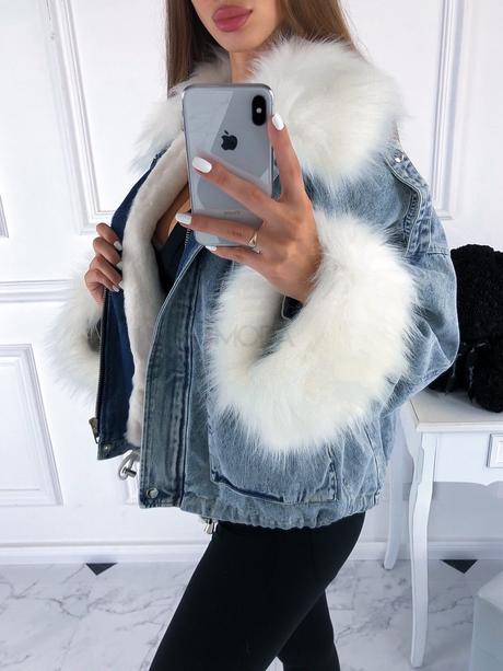 Zimná rifľová bundička s kožušinkou, s