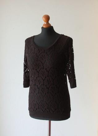 Elegantná čierna čipkovaná blúzka, new look,38