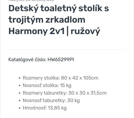 Kozmetický stolík pre dievčatko, 