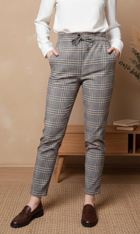 Dámske sivé kárované rovné nohavice f&f, f&f,38