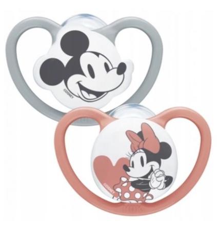 Nuk silikónový cumlík space mickey&minnie 6-18m, 2, nuk