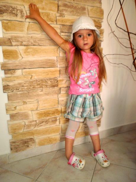 Tyrkysové kraťasky s tričenkom pre 3-5 roč. slečnu, girl2girl,110