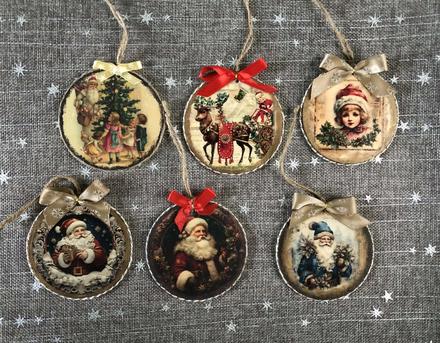 Handmade vianocne drevene ozdoby,9 cm,6 ks, 