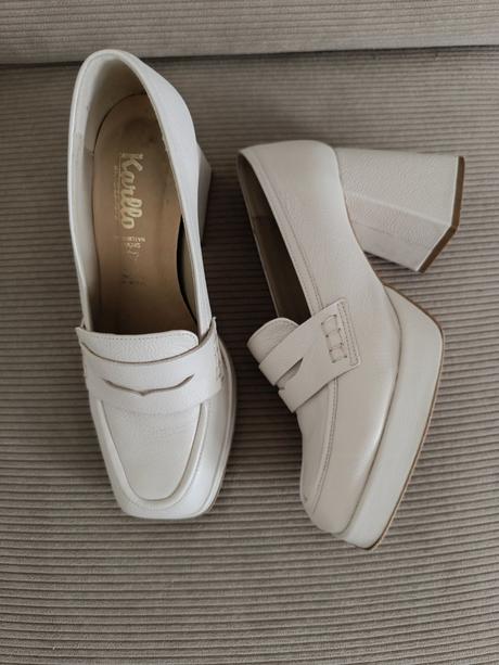 Béžové kožené topánky na hrubom podpätku, 39