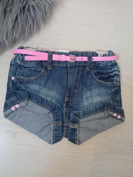 Dievčenské džínsové šortky s ružovým opaskom (74), h&m,74