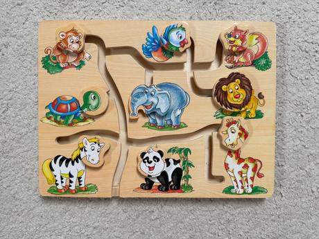 Dreveny hlavolam zvieratka + darcek puzzle,